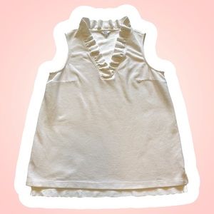 White Sleeveless Crown & Ivy Ruffled Blouse